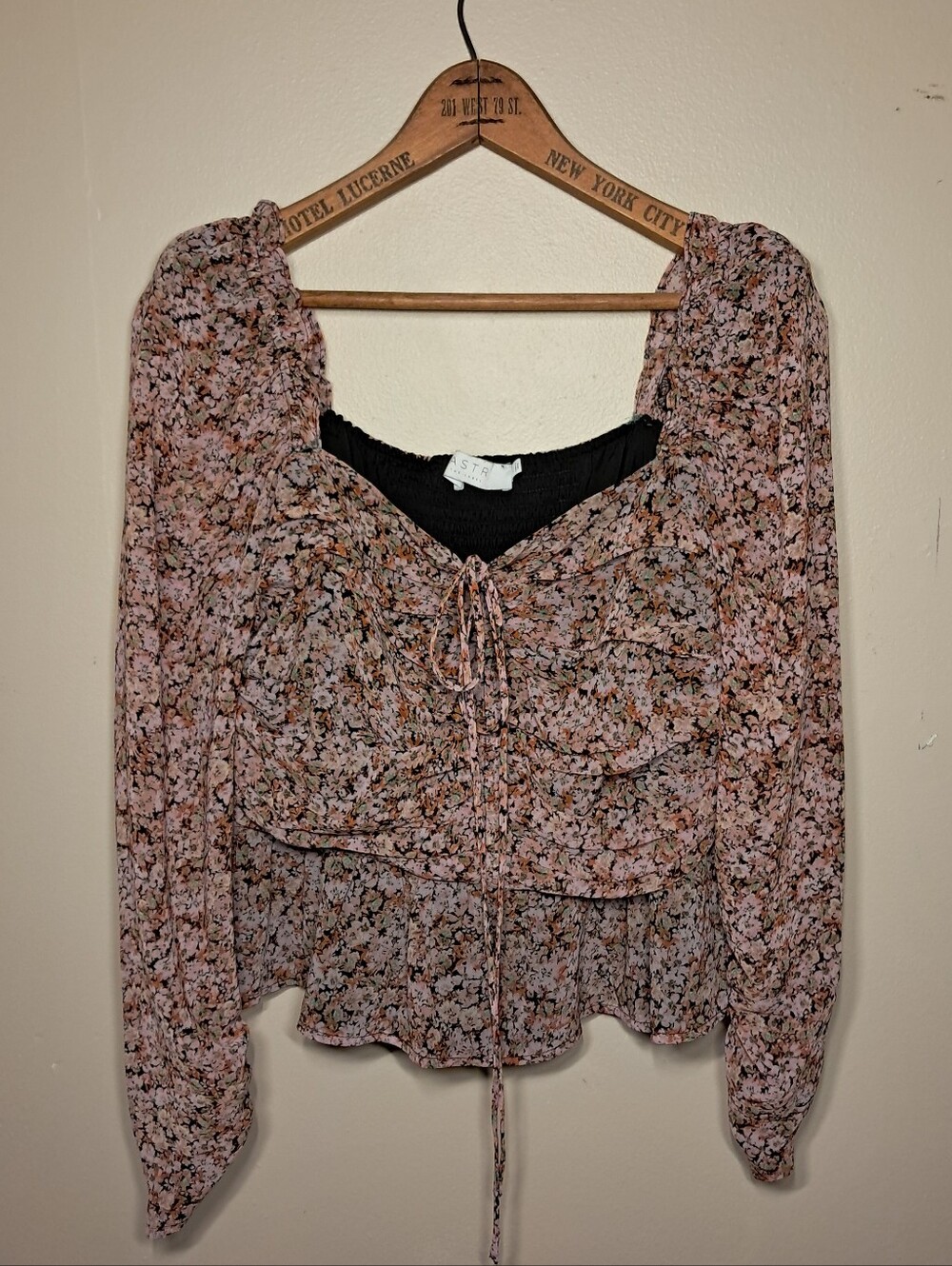 Astr Floral Chiffon Peasant milkmaid Blouse in Pink and Black